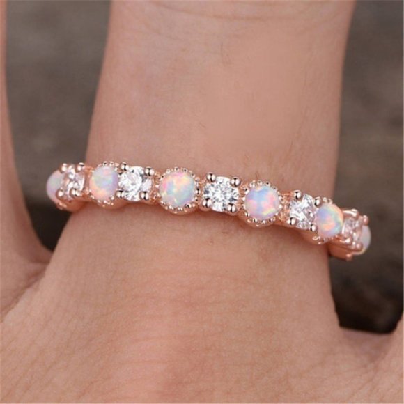 🥰Opal Simple Thin Silver Lovely Rings for Women, INDN8006 - Picture 3 of 6